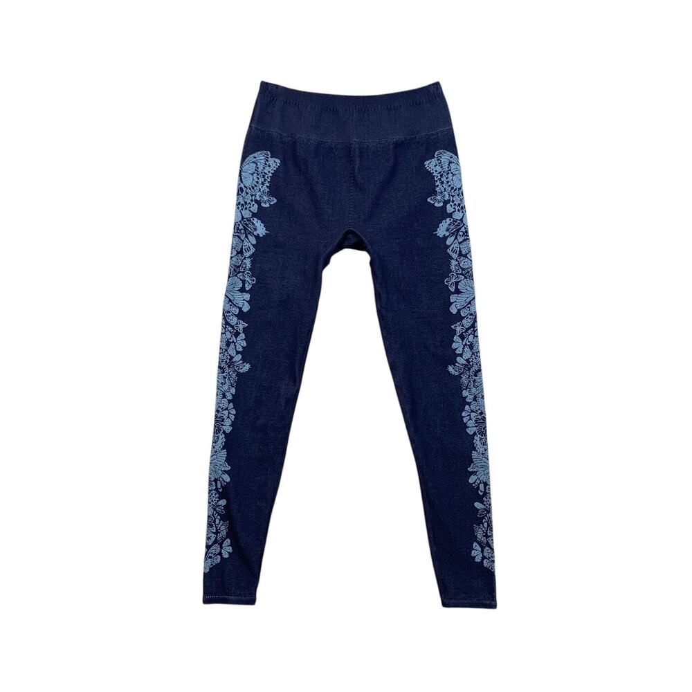Fabletics Leggings Womens S Small Navy Blue Mid Rise Seamless Butterfly Cropped
